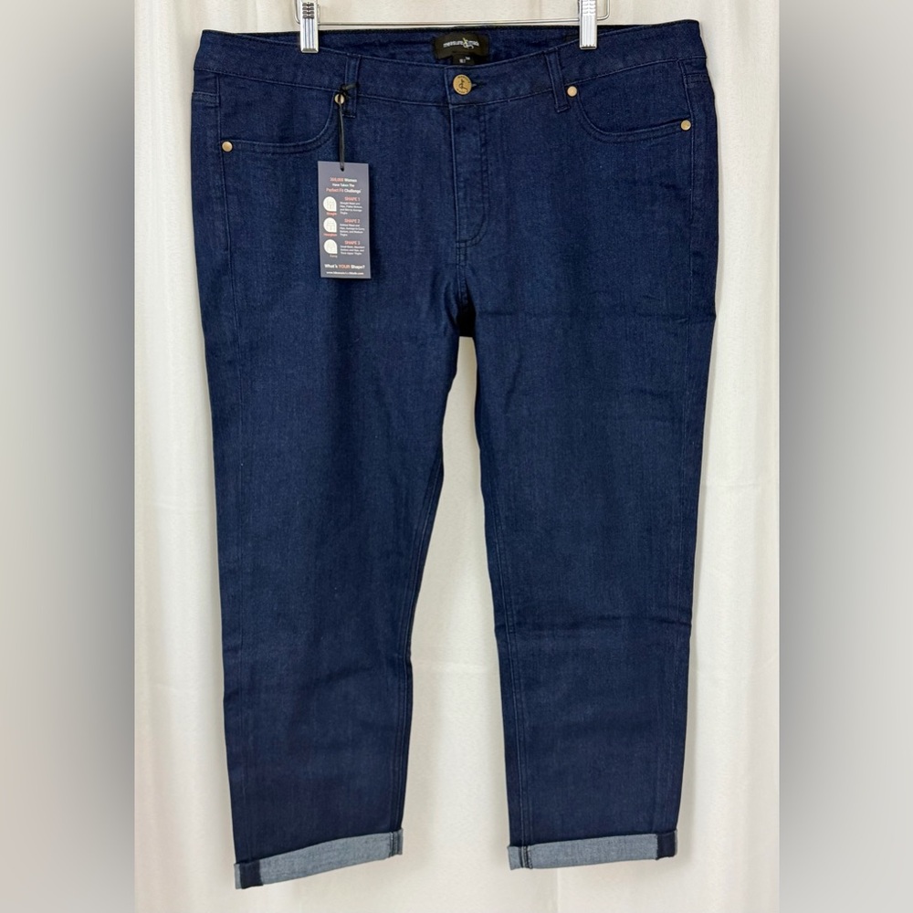 Measure & Made Dark Rinse Wash Rolled Crop Straight Waist Fit  Jeans Size 16 NWT